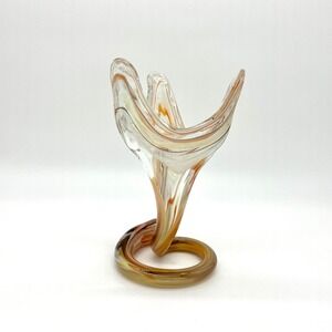 Art Glass‎ Vase Swirl Design Amber Brown Clear Decor Bud Vase